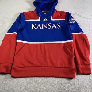 Kansas Jayhawks Hoodie Mens Medium Blue Red NCAA Basketball Adidas Sweatshirt